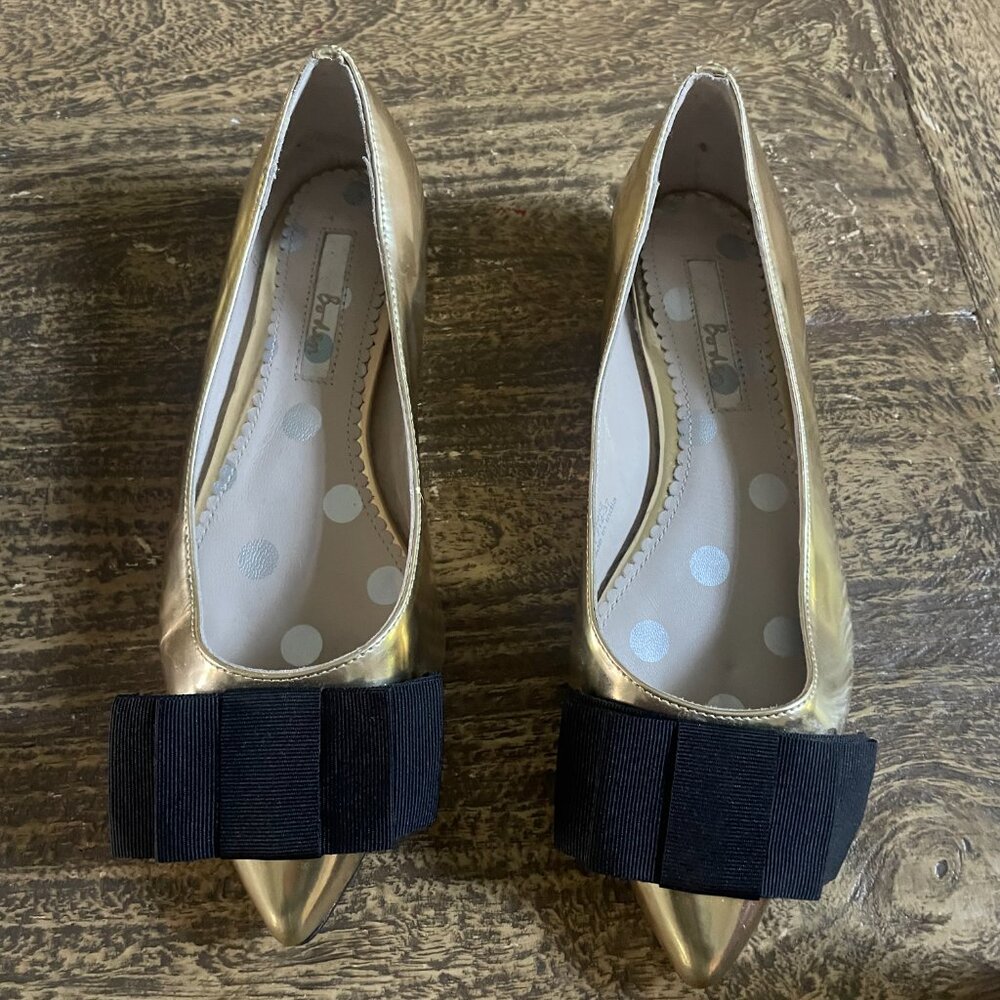 Boden Gold Bow Ballet Flats